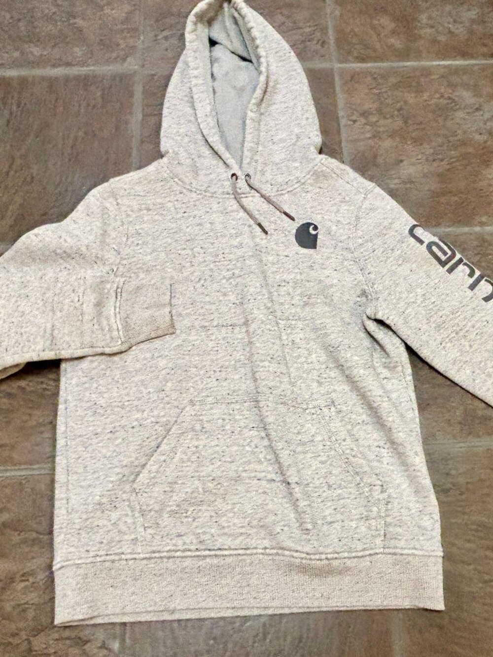 ~~Carhartt Womens Grey Heather Relaxed Fit Sleeve Logo Hoodie Sweatshirt M 8/10